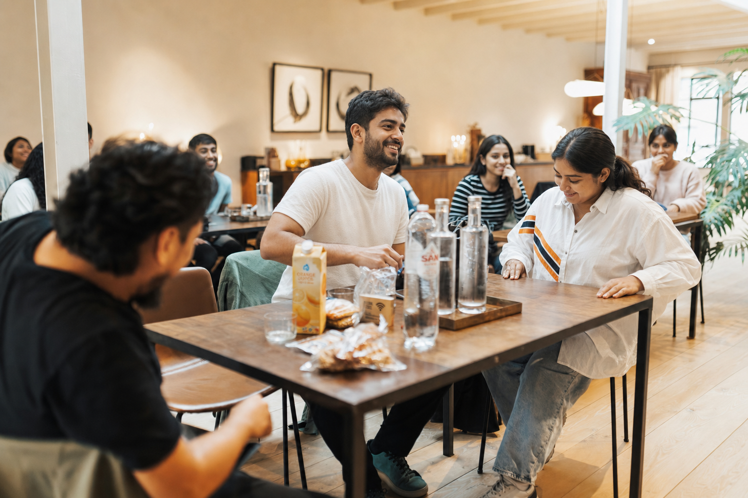 People have a conversation together.  